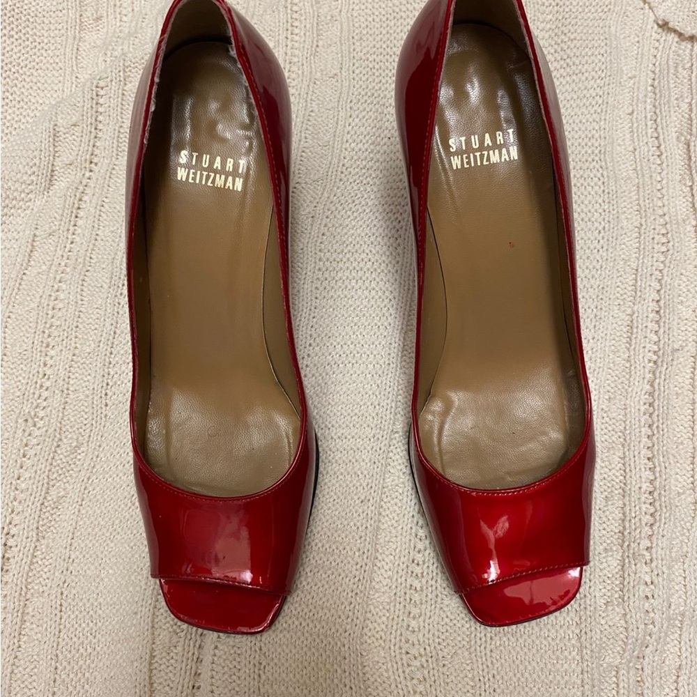 Stuart Weitzman Red Peep Toe Heels